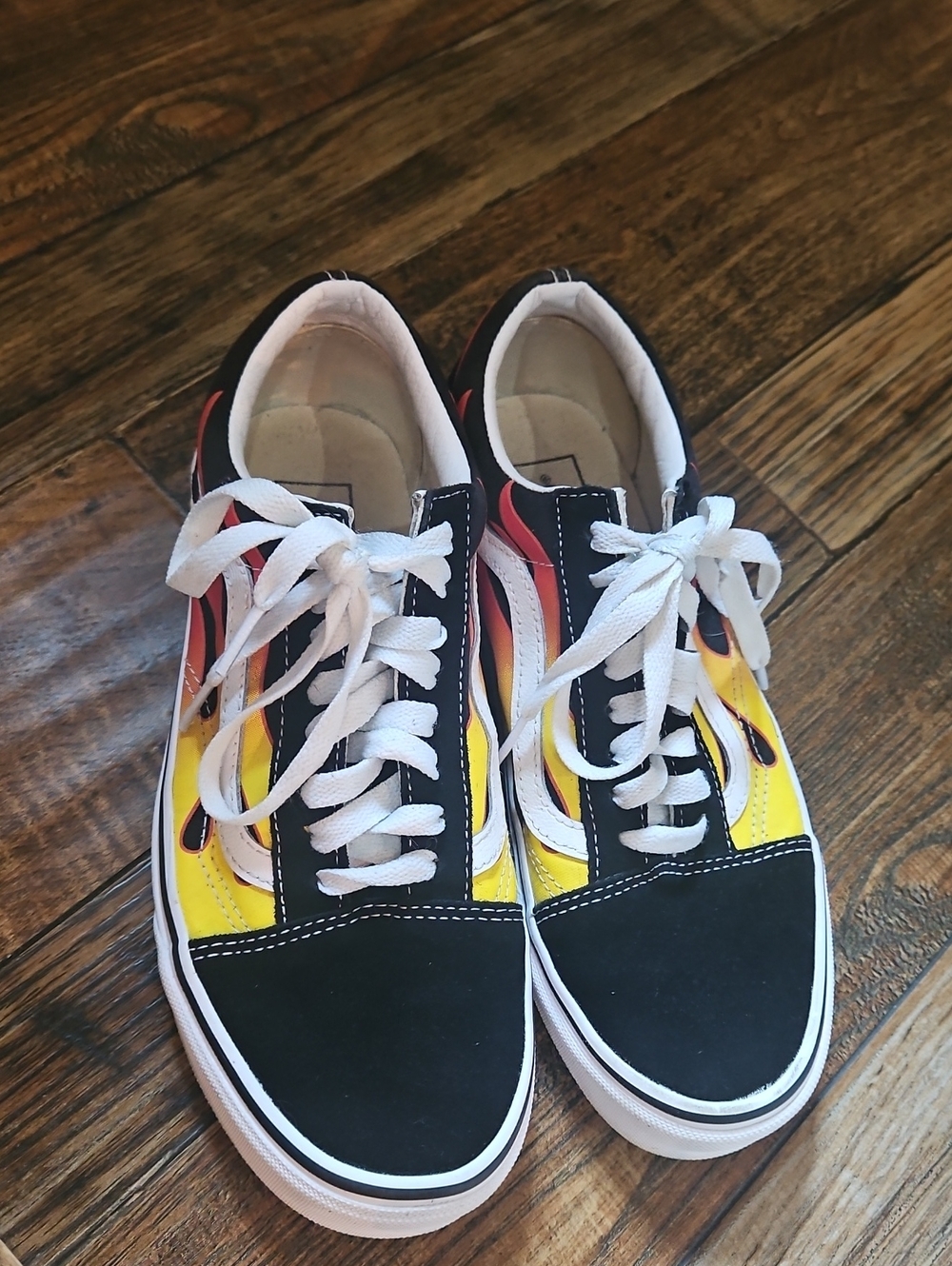 Vans Suede Old Skool Flame Skate Shoes - Black with Red & Yellow Flames - Picture 4 of 10